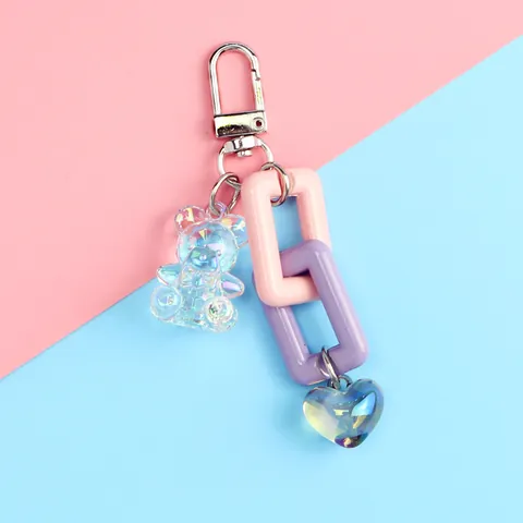 Llavero de Oso Lindo Colgante de Corazón de Acrílico Cadena de Contraste de Color Adorno de Bolso para Mujeres Niñas AirPods