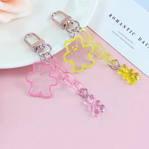 Cute Acrylic Bear Keychain With Glitter Gummy Bear Pendant Colorful Resin Chain Link Backpack Bag Charm For Women Girls Gift
