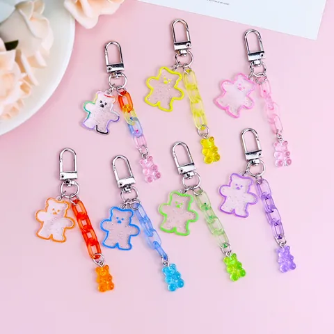 Cute Acrylic Bear Keychain With Glitter Gummy Bear Pendant Colorful Resin Chain Link Backpack Bag Charm For Women Girls Gift