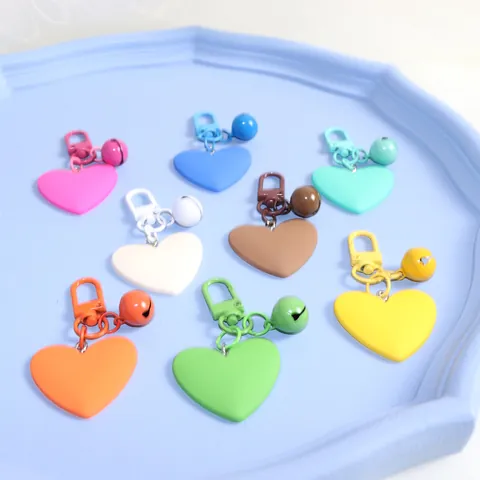 Sweet Candy Color Heart Shaped Bell Keychain Matte Acrylic Metal Keyring Bag Charm Car Accessory For Women Girls Gift