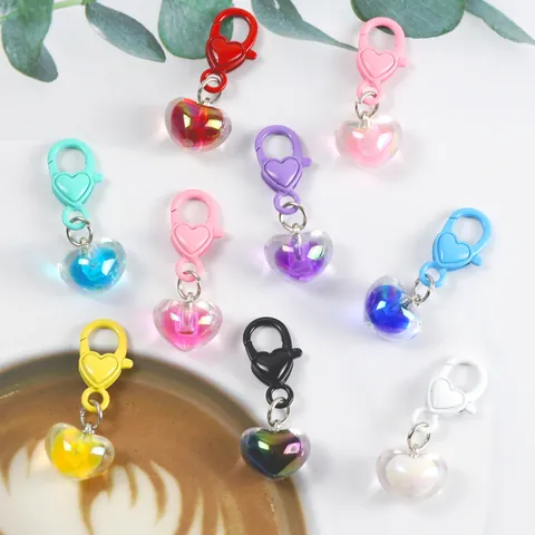 Aurora Iridescent Heart Keychain Jelly Color Resin Heart Bag Charm With Heart Shape Plastic Lobster Clasp For Women Girls Gift