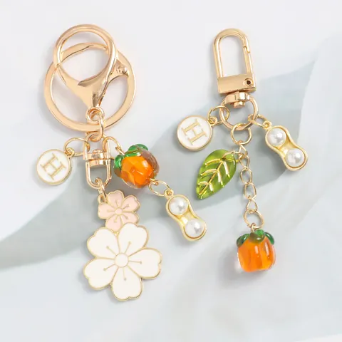 Creative Persimmon Peanut Keychain Bag Charm For Good Luck Glass Alloy Resin Pendant Accessories For Women Gift
