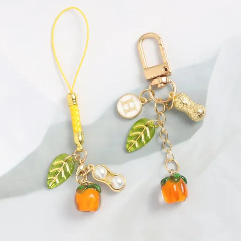 Creative Persimmon Peanut Keychain Bag Charm For Good Luck Glass Alloy Resin Pendant Accessories For Women Gift