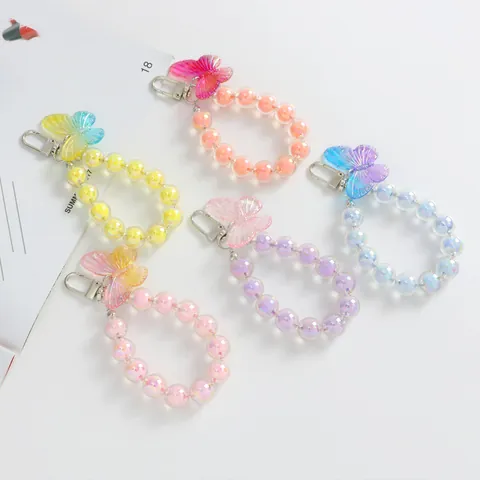 Portachiavi con Perline a Farfalla Aurora Macaron Sfumato Perle in Acrilico Pendente per Borsa Ciondolo per Cellulare Gioielli Regalo Donna Ragazze