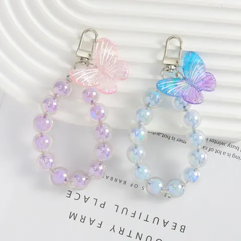 Portachiavi con Perline a Farfalla Aurora Macaron Sfumato Perle in Acrilico Pendente per Borsa Ciondolo per Cellulare Gioielli Regalo Donna Ragazze
