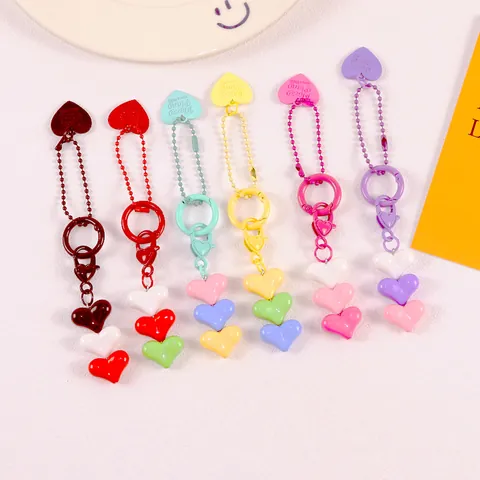 Cute 3D Heart Pendant Keychain Resin Macaron Color Multi Layer Love Heart Bag Accessory For Women Girls Sweet Korean Style Charm