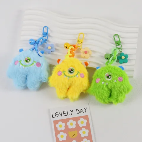 Cartoon Monster Plüsch Schlüsselanhänger Süßes Kleines Wesen Taschenanhänger Mit Glocke Blume Anhänger Für Rucksack Auto