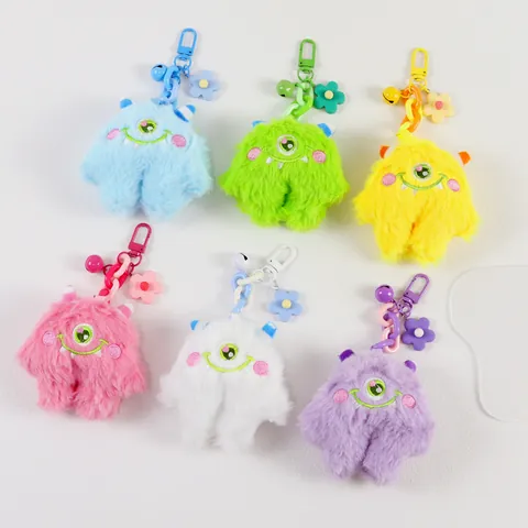 Cartoon Monster Plüsch Schlüsselanhänger Süßes Kleines Wesen Taschenanhänger Mit Glocke Blume Anhänger Für Rucksack Auto