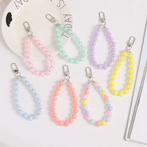 Dolce Portachiavi a Braccialetto in Acrilico Trasparente con Perline Color Macaron per Donna Ciondolo Borsa Cinturino Telefono