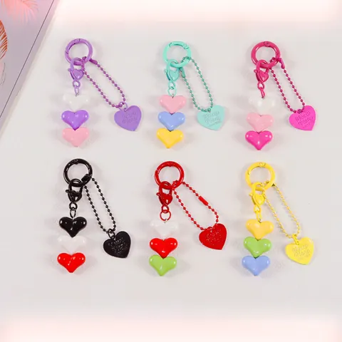 Cute 3D Heart Pendant Keychain Resin Macaron Color Multi Layer Love Heart Bag Accessory For Women Girls Sweet Korean Style Charm