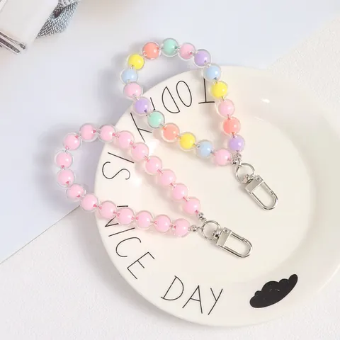 Dolce Portachiavi a Braccialetto in Acrilico Trasparente con Perline Color Macaron per Donna Ciondolo Borsa Cinturino Telefono