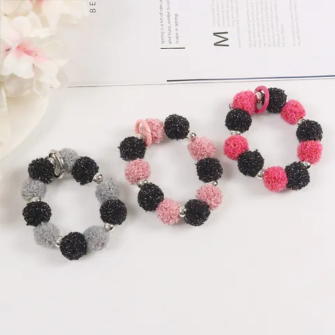 Llavero de Pulsera con Pompon de Peluche en Contraste de Color Bola de Hilo de Oro para Bolso Mujer Niña Decoración