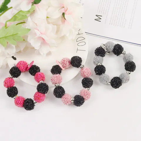 Llavero de Pulsera con Pompon de Peluche en Contraste de Color Bola de Hilo de Oro para Bolso Mujer Niña Decoración