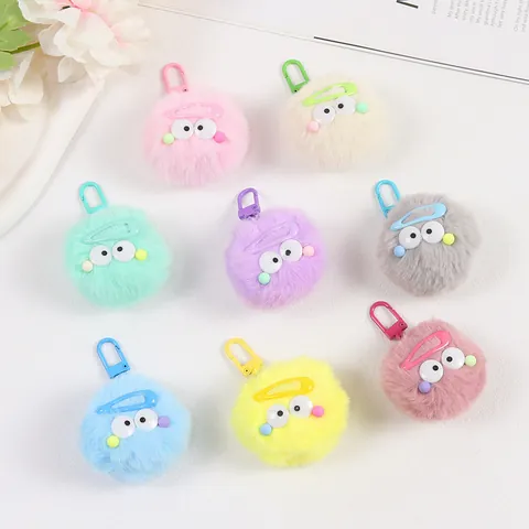 Cute Plush Fur Ball Keychain With Cartoon Eyes Hair Clip Soft Fuzzy Pom Pom Bag Pendant Women Girls Keyring Accessory