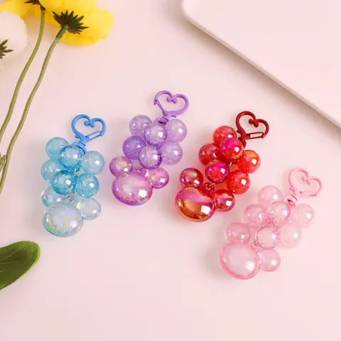 Iridescent Acrylic Grape Cluster Keychain With Heart Metal Hook Cartoon Animal Shaped Bag Pendant Car Hanging Charm Gift