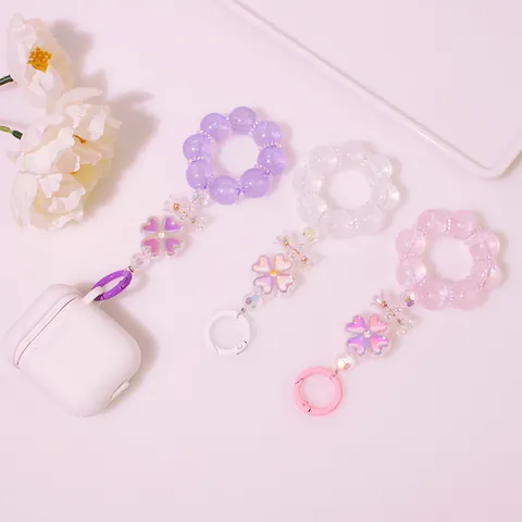 Süßer Perlen Blumen Schlüsselanhänger Maiglöckchen Taschenanhänger Harzperlen Kleeblatt Schlüsselring Für Damen Mädchen Handtaschen Deko Zubehör