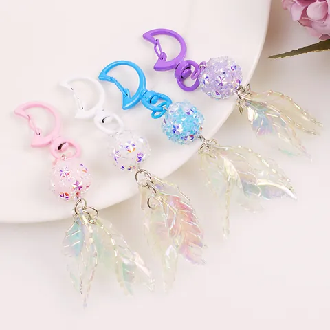 Süßer Koreanischer Irisierender Blatt Mond Schlüsselanhänger Mit Strass Glitzerball Für Damen Tasche Auto Schlüssel Geschenk