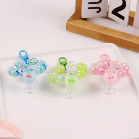 Acrylic Beaded Keychain With Miniature Milk Tea Cup Flower Star Letter Beads Personalized Bag Charm For Women Girls Gift