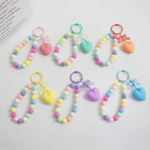 Portachiavi in Perline Macaron Ciondolo a Cuore Fiocco Decorazione Colorata Fatta a Mano in Resina Ciondolo per Borsa Donna