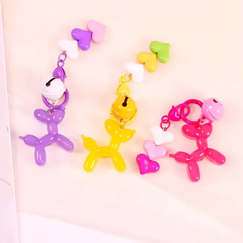 Cartoon Balloon Dog Keychain Heart Beads Bell Ornament Bag Hanging Accessory Aesthetic Gift For Women Girls Students