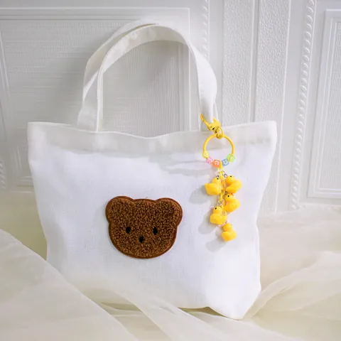 Cute Cartoon Duck Keychain Colorful Smile Face Beads Resin Animal Pendant Keyring For Women Bag Decoration Creative Gift