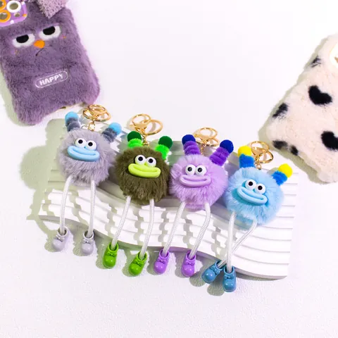Funny Plush Monster Keychain Cartoon Sausage Mouth Long Legs Hanging Ornament For Bag Car Keys Cute Quirky Key Ring