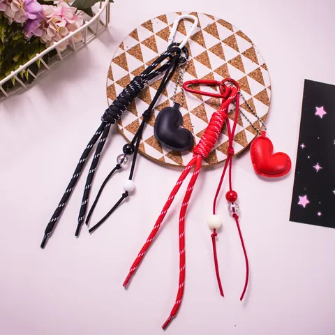 Mode Herz Kunstleder Schlüsselanhänger Handgewebtes Seil Tasche Anhänger Für Damen Kreative Schlüsselring Hängendes Ornament Autozubehör Geschenk