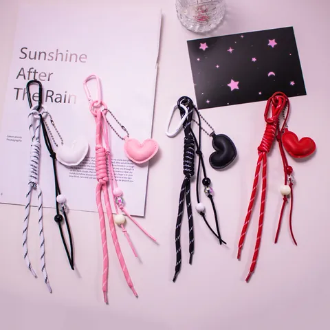 Mode Herz Kunstleder Schlüsselanhänger Handgewebtes Seil Tasche Anhänger Für Damen Kreative Schlüsselring Hängendes Ornament Autozubehör Geschenk