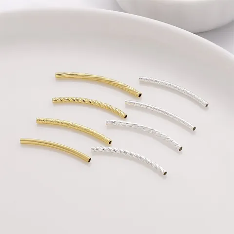 DIY Copper Curved Tube Beads For Jewelry Making Gold Silver Electroplated Handcrafted Bracelet Necklace Spacer Tube Accessory
