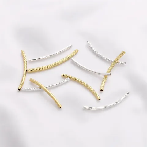 DIY Copper Curved Tube Beads For Jewelry Making Gold Silver Electroplated Handcrafted Bracelet Necklace Spacer Tube Accessory