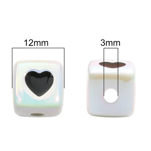 Perles Cubiques Crémeuses en Acrylique à Placage Irisé en Forme de Cœur pour la Fabrication de Bijoux DIY Accessoires de Bracelet Collier Matériaux d'Artisanat