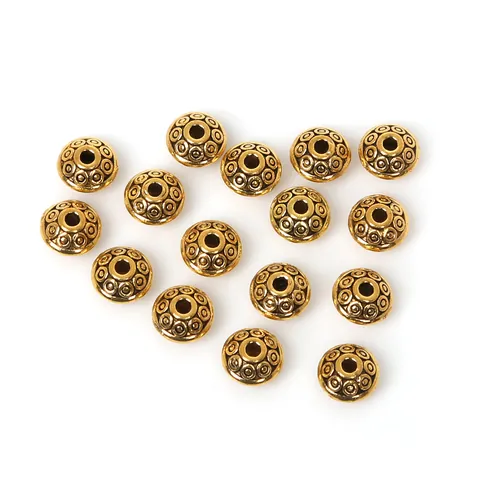 Vintage Alloy Spacer Beads Flying Saucer Shape With Concentric Circle Texture For DIY Jewelry Making Bracelet Necklace Antique Finish Metallic Loose Beads