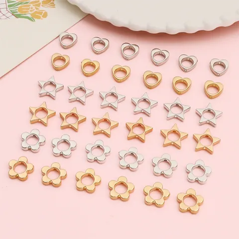 CCB Plastic Electroplated Heart Star Flower Square Shape Beads DIY Jewelry Spacers Gold Silver Color For Jewelry Making