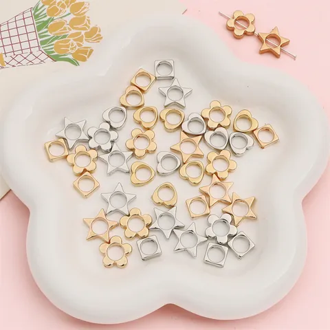 CCB Plastic Electroplated Heart Star Flower Square Shape Beads DIY Jewelry Spacers Gold Silver Color For Jewelry Making