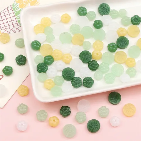 Retro Imitation Jade Glass Beads For DIY Jewelry Making Chinese Fu Character Flower Pumpkin Shape Loose Spacer Beads Bracelet Necklace Accessories