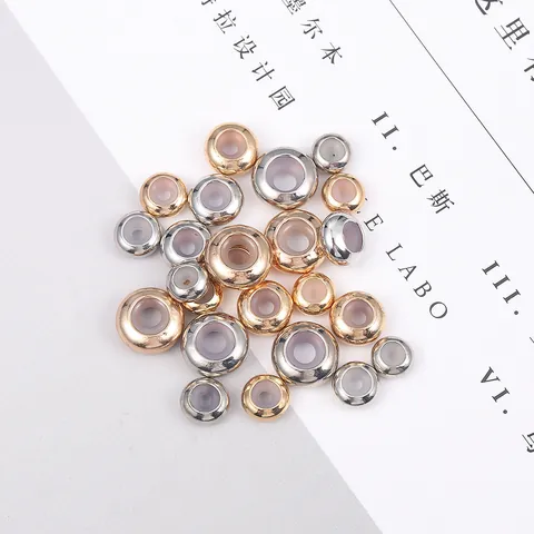 Copper Flat Round Stopper Beads With Silicone Core Adjustable Positioning Beads For DIY Bracelet Necklace Jewelry Findings
