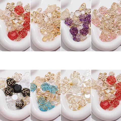 Gemischte Acrylperlen DIY Schmuckherstellung Irisierende Blumen Schmetterlings Schleifen Muschel Charms Goldrand Bastelzubehör