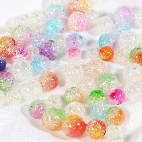 Acrylic Magic Color Crackle Round Beads DIY Jewelry Accessories Floral Bubble Beads For Bracelet Necklace Earring Making Craft Loose Beads