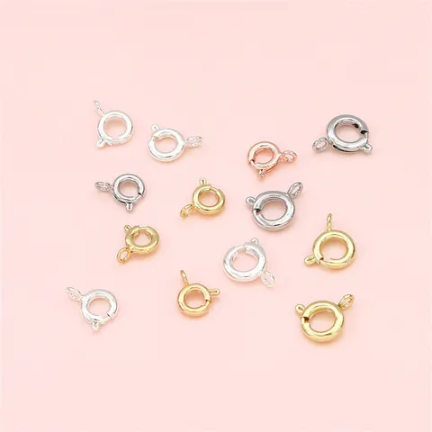 Cierre de Anillo de Resorte Redondo de Cobre Chapado en Oro de 14K 18K Hebilla de Conexión Para Collar Pulsera Joyería DIY Componentes
