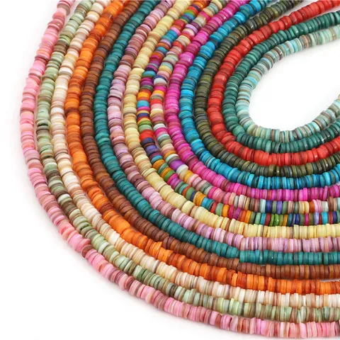 Perles Heishi en Coquillage Naturel Teint Perles Intercalaires Disques Plats pour Fabrication de Bijoux DIY Bracelet Collier