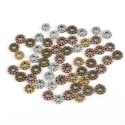 Vintage Alloy Sunflower Spacer Beads For DIY Jewelry Making Antique Gold Silver Bronze Copper Embossed Floral Beads Material