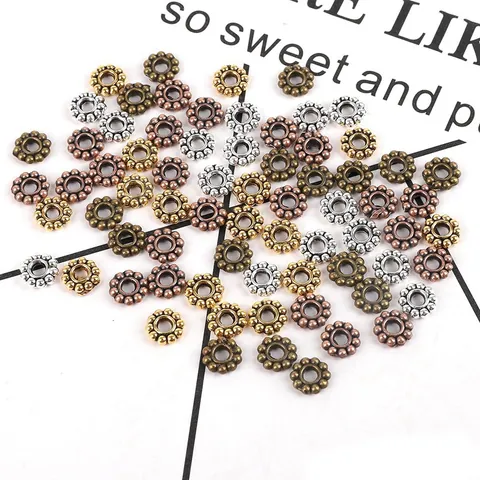 Vintage Alloy Sunflower Spacer Beads For DIY Jewelry Making Antique Gold Silver Bronze Copper Embossed Floral Beads Material