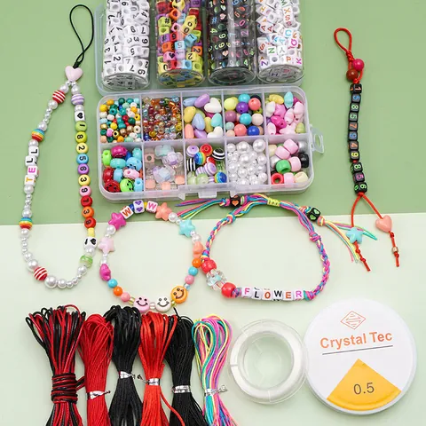 Kit de Creación de Joyas DIY Cuentas de Letras Números Acrílico Coloridas Cordón Elástico Pulsera Collar Manualidades Niños