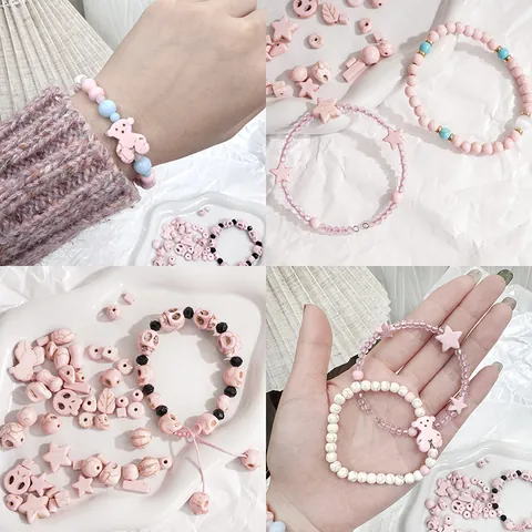 Perles en Turquoise Synthétique Rose Multi Formes Ours Crâne Étoile Feuille Perles en Vrac pour Fabrication de Bijoux DIY Bracelet Collier