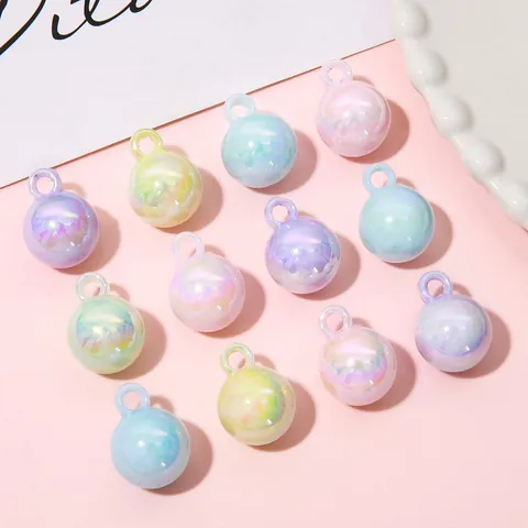Iridescent Acrylic Round Ball Charms Pendants Hanging Hole Macaron Colors Aurora AB Effect DIY Jewelry Accessories Handcrafts