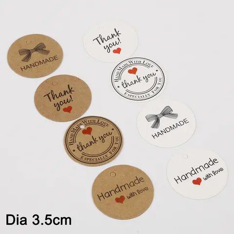 Paper Gift Tags Kraft Paper Handmade With Love Thank You Scalloped Rectangle Round Hanging Labels For Wedding Baking Craft