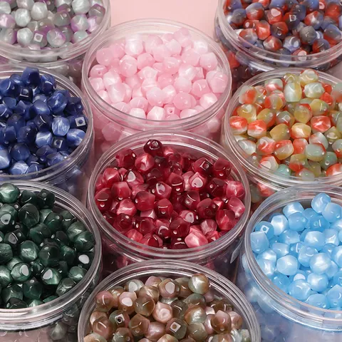 Octagonal Resin Loose Beads For Jewelry Making Gradient Cat Eye Irregular Polyhedral Beads For DIY Bracelet Necklace Craft Supplies