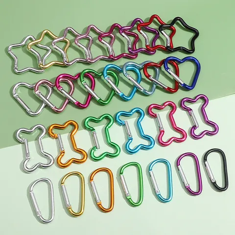 Aluminum Carabiner Hooks Star Heart Bone D-Shaped Keychain DIY Accessories Bag Buckle Phone Chain Hook For Women Men
