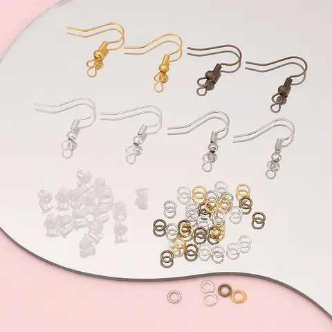 DIY Earring Making Accessories Kit With Iron Ear Hooks Open Jump Rings And Silicone Earring Backs For Jewelry Crafting Findings