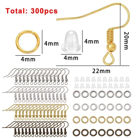 DIY Earring Making Accessories Kit With Iron Ear Hooks Open Jump Rings And Silicone Earring Backs For Jewelry Crafting Findings
